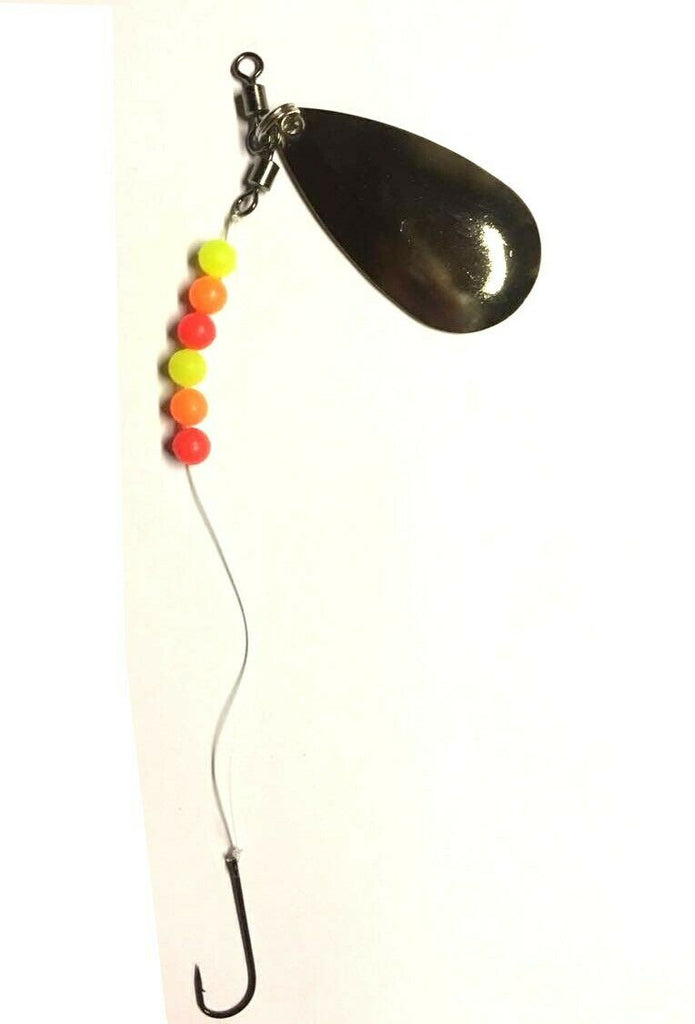Flounder Spoon Rig - Stainless Steel Metal Spoon with Swivel Beads and Hook