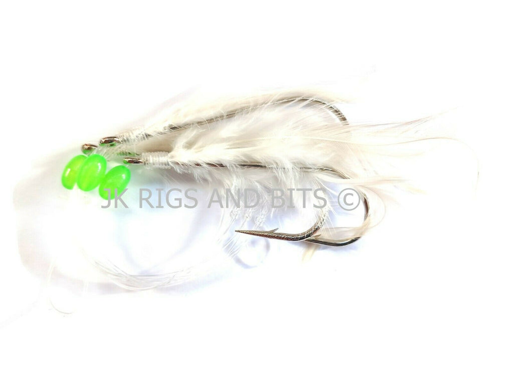 Cod Feathers - 3 Hook White Feathers for Cod Pollock - Size 5/0 Hooks