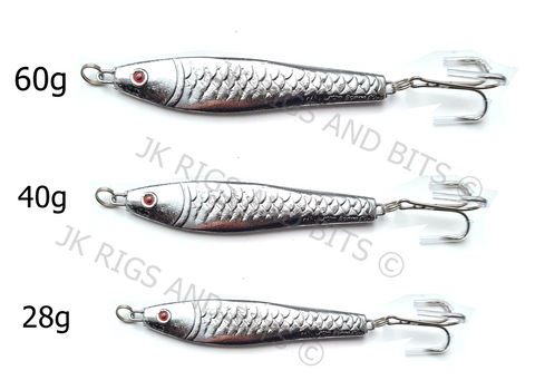 Silver Minnow Lure 60g 40g 28g Chrome Sea Fishing Lure - Mackerel Cod Bass Pollo
