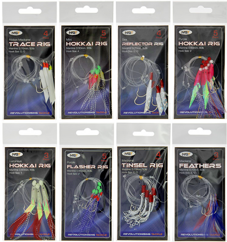 8 X Packs NGT Mackerel Feathers Hooks, Bass, Cod Lures, Rigs - Sea Boat Fishing